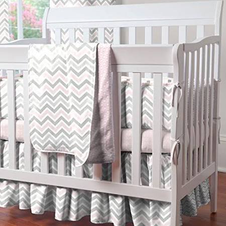 Pink and Gray Chevron Mini Crib Bumper Q869