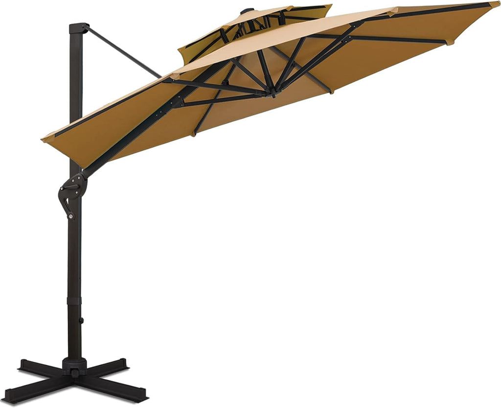 11FT Double Top Cantilever Patio Umbrella Tan Q106280