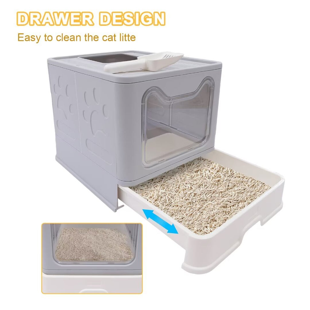 16.14" Foldable Enclosed Cat Litter Box with Lid E188710