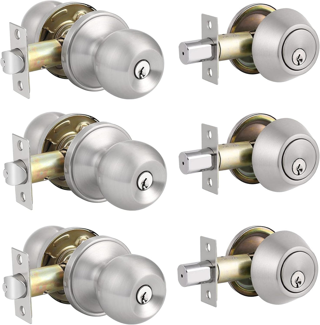 Entry Door Knobs with Single Cylinder Deadbolt, Satin Nickel Finish, Pack of 2 Q76791