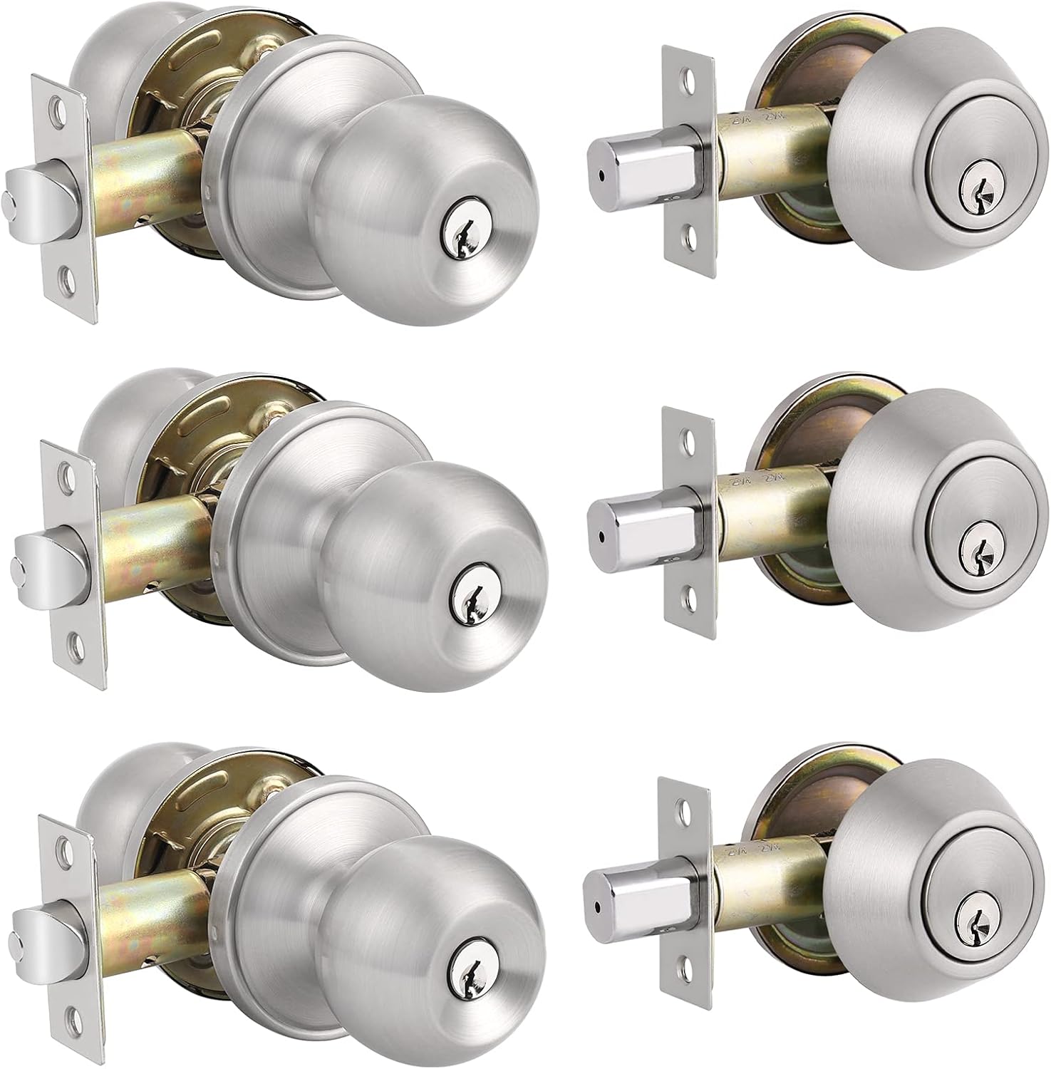 Entry Door Knobs with Single Cylinder Deadbolt, Satin Nickel Finish, Pack of 2 Q76791