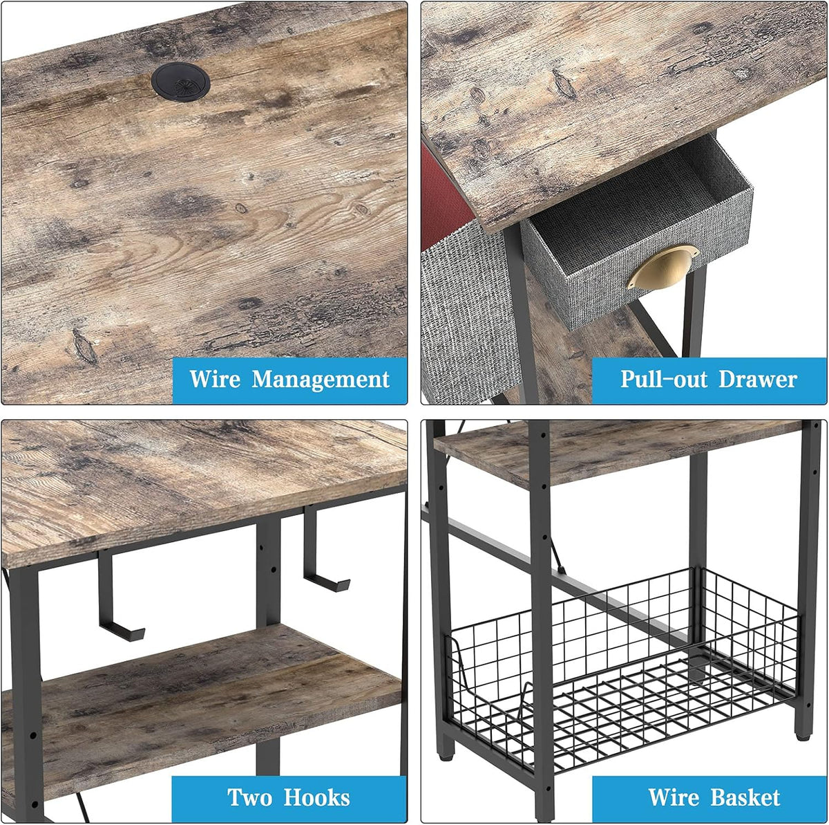 L-Shaped Computer Desk with Storage Shelves Drawer J7690