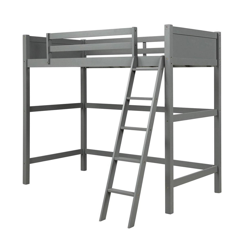 Grey Solid Wood Loft Bed with Angled Ladder K415