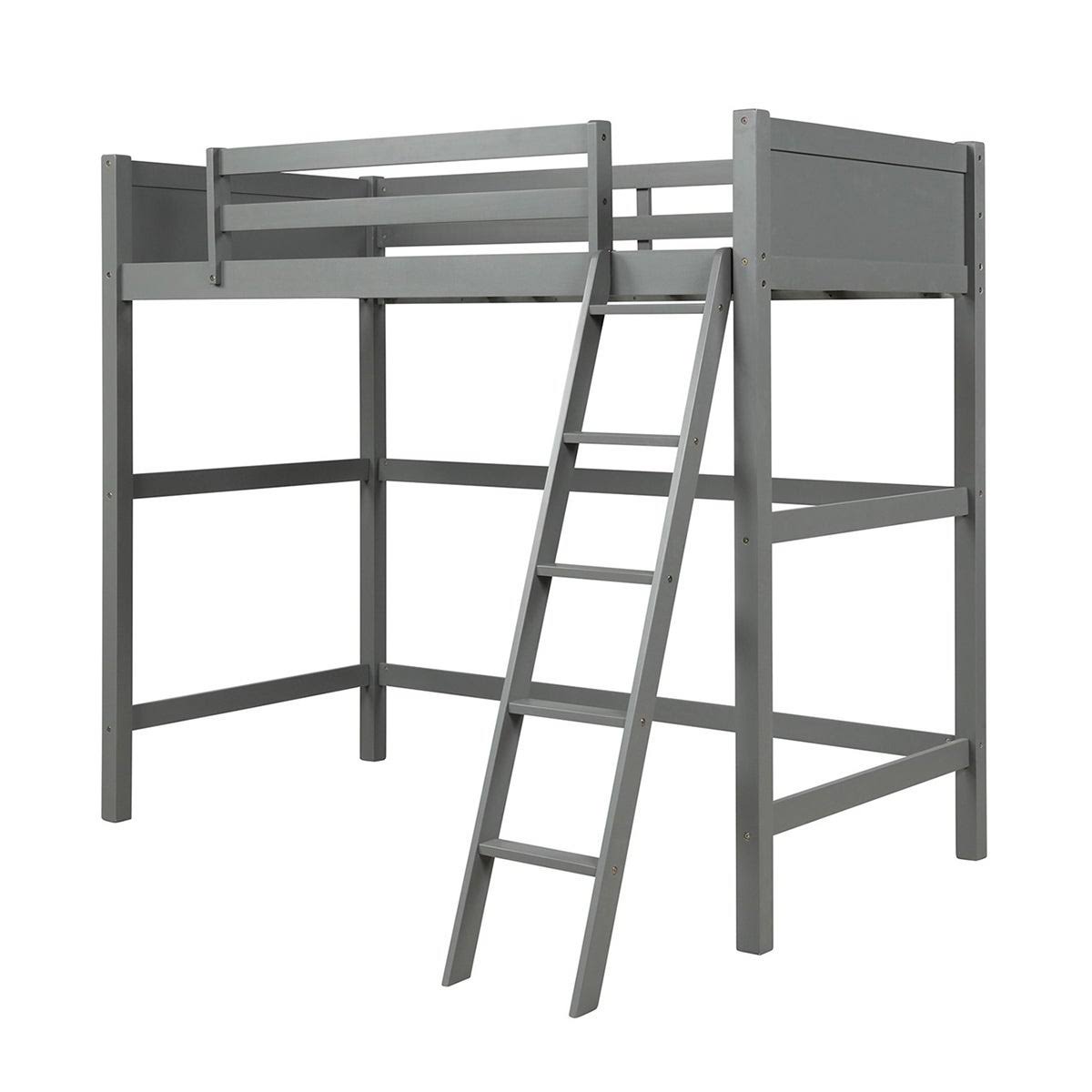 Grey Solid Wood Loft Bed with Angled Ladder K415