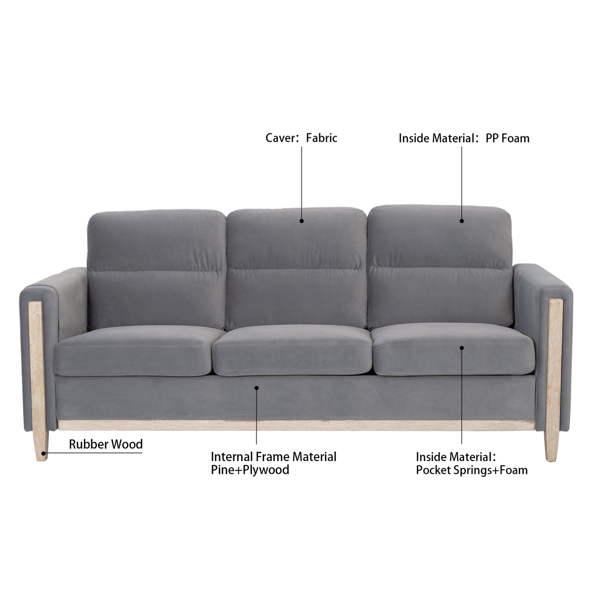 Solid Wood Three-Seater Sofa Couch J1999