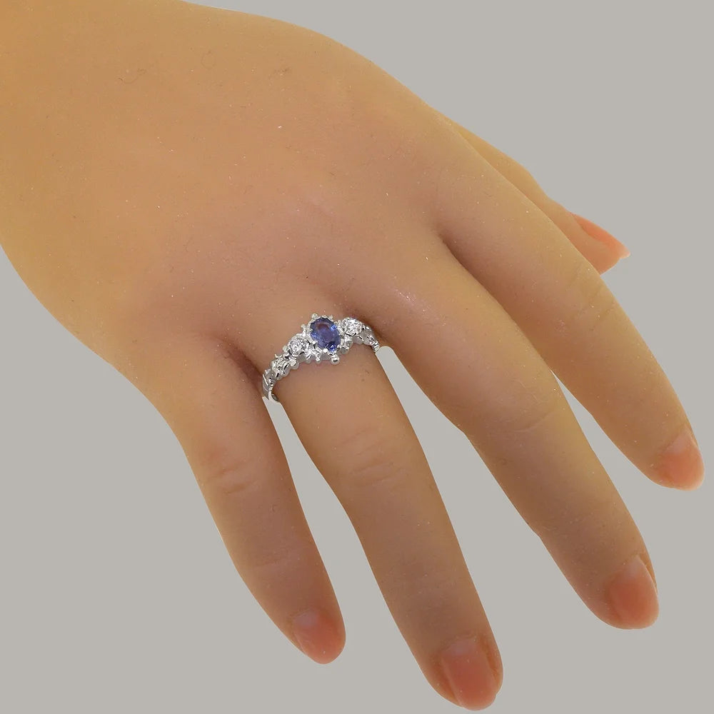925 Sterling Silver Ring with Natural Sapphire & Cubic Zirconia Y40068