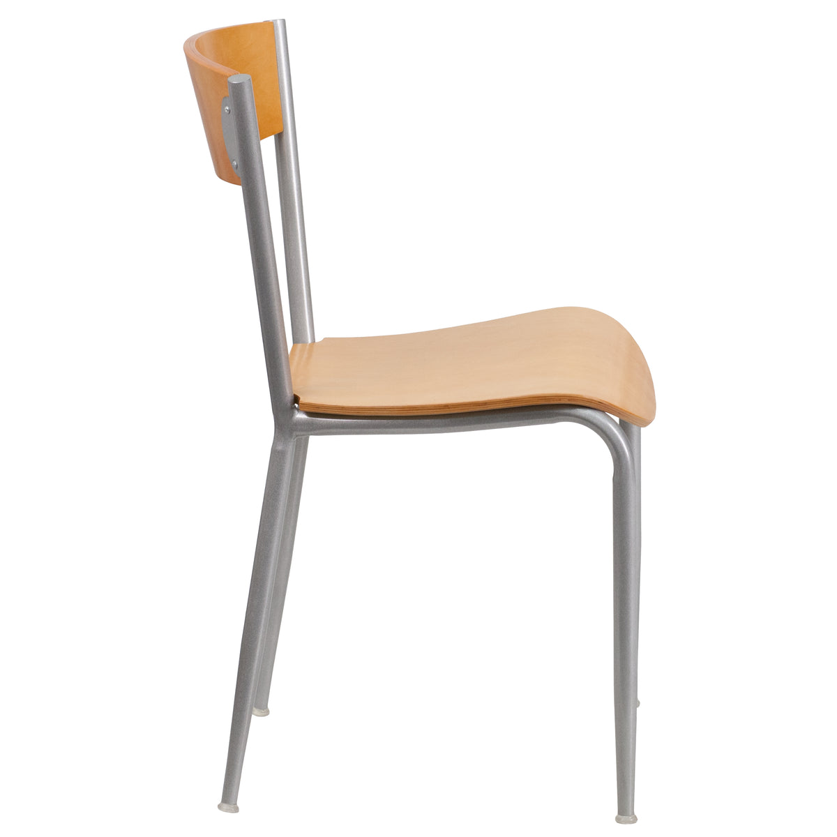 2 Pack Silver Metal Restaurant Chair with Natural Wood Back and Seat T9707