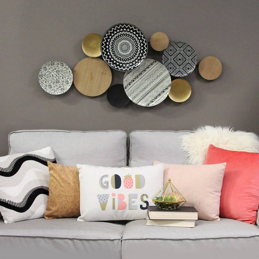 Metal and Wood Plates Wall Decor Z2195