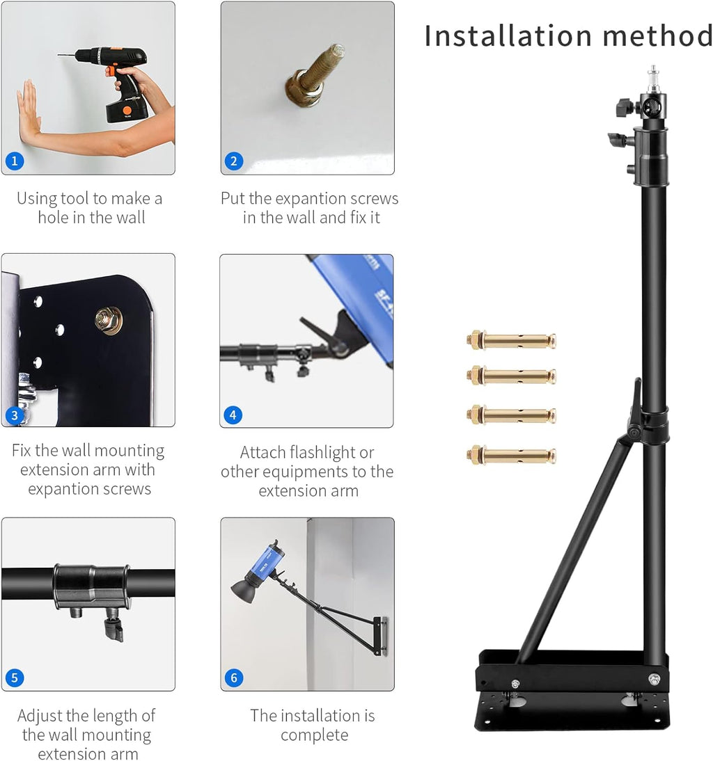 Wall Camera Mount with Triangle Base, 70.8 inch Adjustable Boom Arm P9780