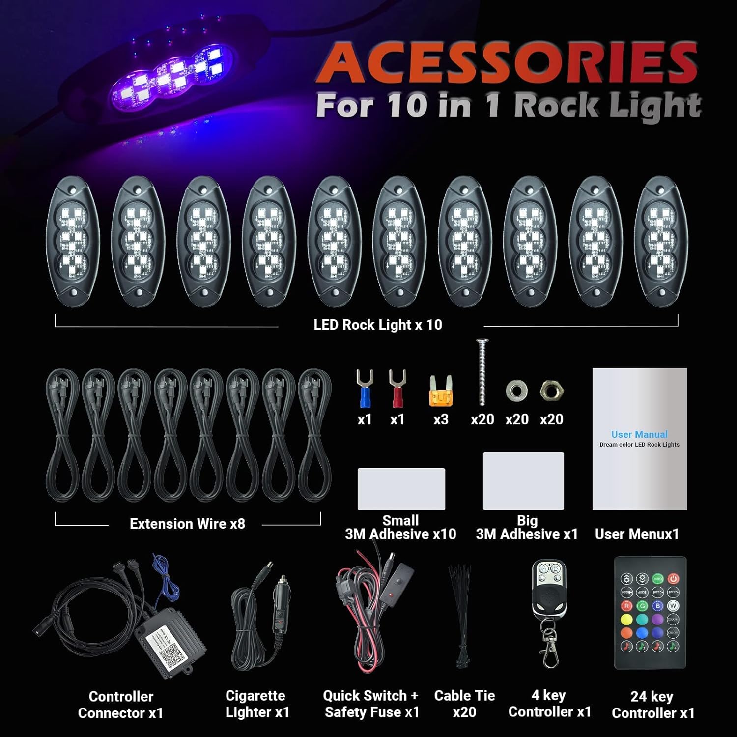 10 Pods RGB Rock Lights for Trucks, Multicolor Chasing Neon Underglow Lights Kits with APP/Remote Control & Music Mode, Waterproof IP68 Pack of 2 F773138