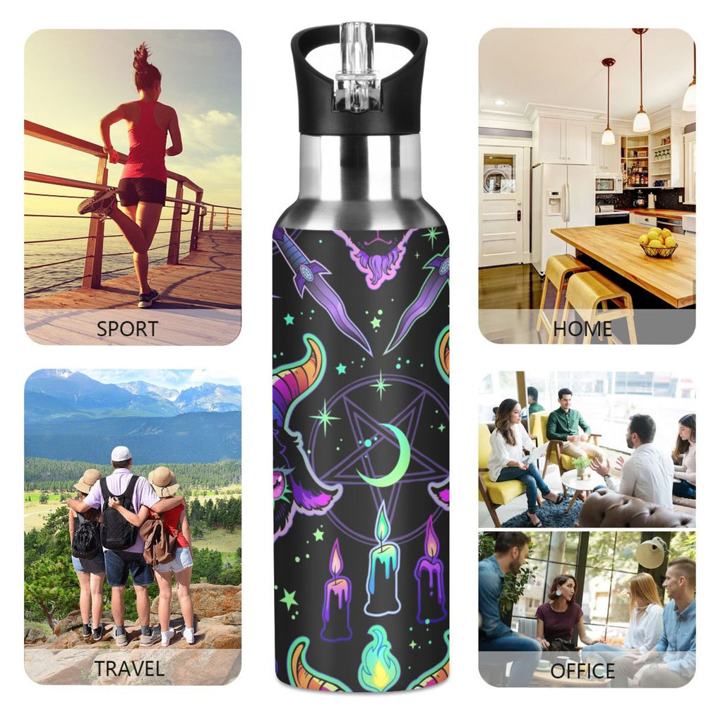 Cartoon Devil Insulated Stainless Steel Water Bottle with Straw Lid Flask, 20 oz V426