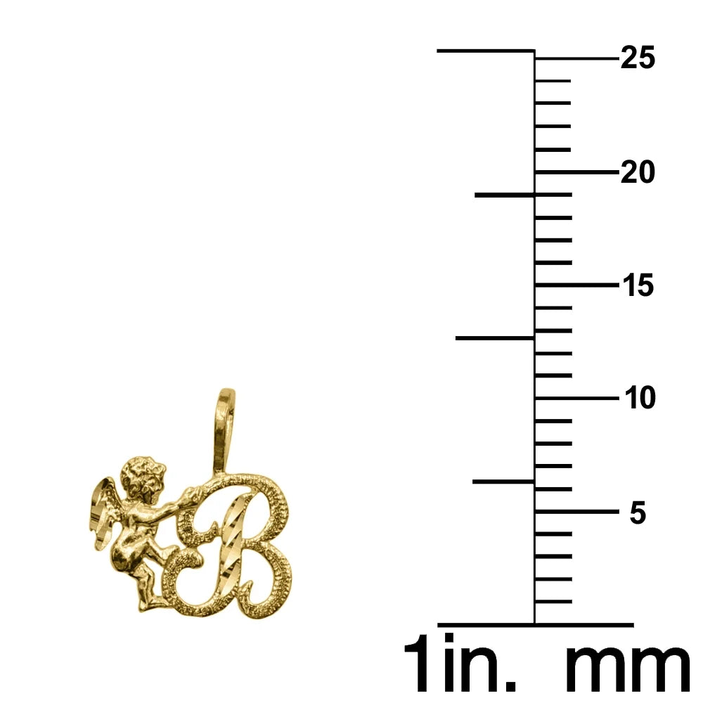 14K Yellow Gold Cherub Cursive Initial Letter 'B' Pendant N130