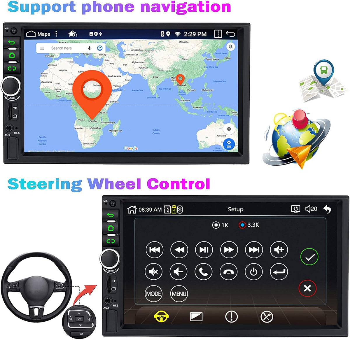 7 Inch Double Din Car Stereo with Bluetooth E17430