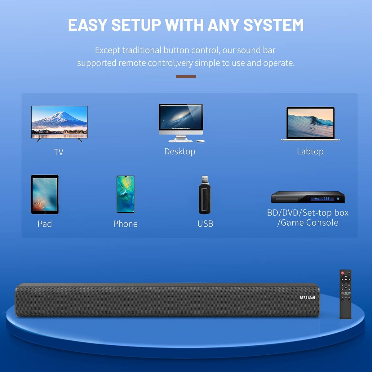 100 Watts Wireless Sound Bar with HDMI-ARC and Bluetooth Y8347