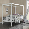 White Twin Size Wood Canopy Bed S8313