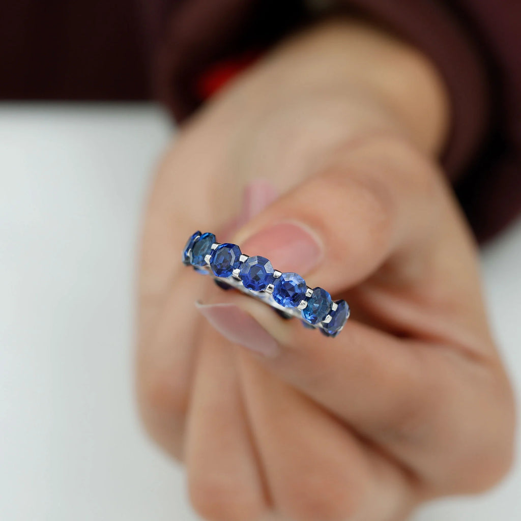 925 Sterling Silver Blue Sapphire Full Eternity Ring T10669