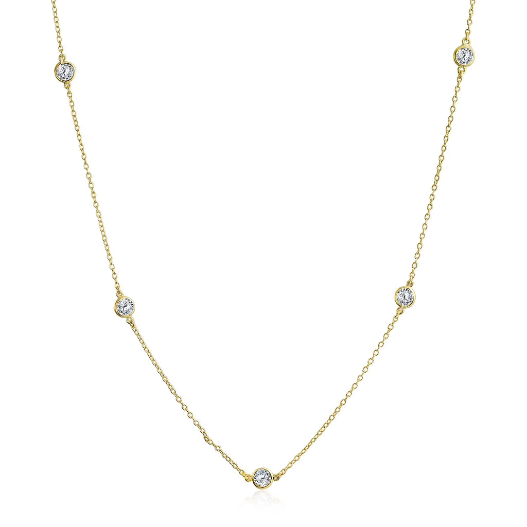 Gold Plated Sterling CZ Chain Layer Necklace V992
