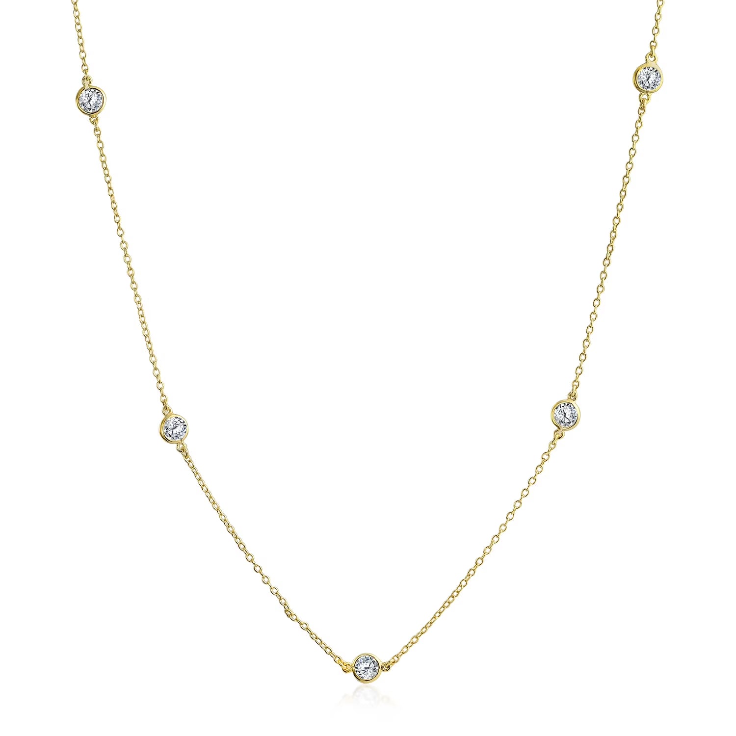 Gold Plated Sterling CZ Chain Layer Necklace V992