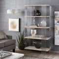 Gray Chrome Finish 68-inch Bookcase with Faux Marble Shelves O37158