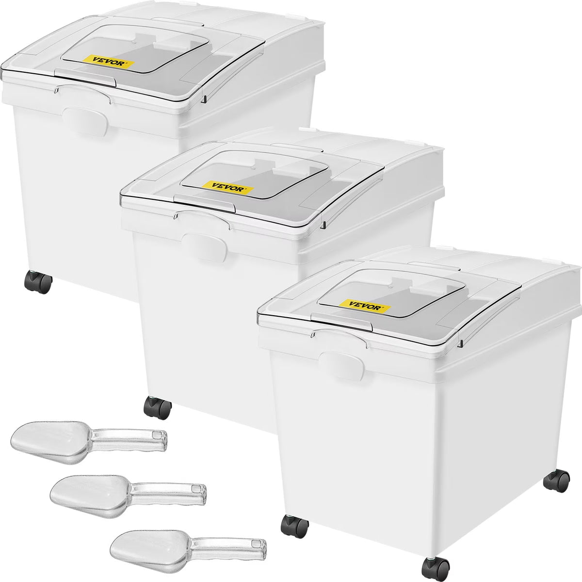 10.5 Gallons PP Ingredient Storage Bin with Scoop and Sliding Lid, 3 Pcs/Set W2870