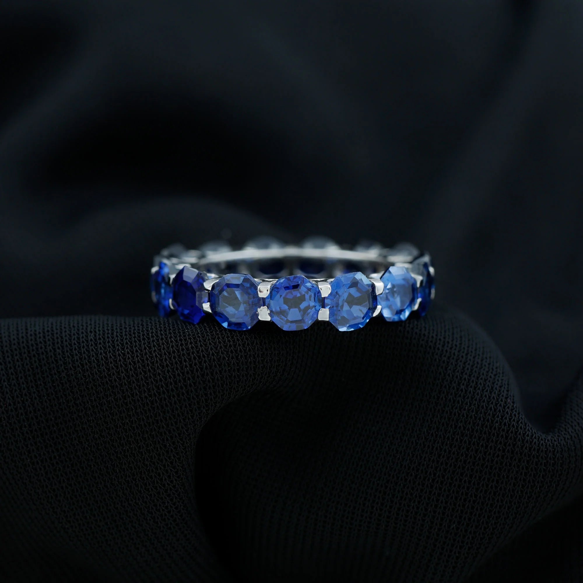 925 Sterling Silver Blue Sapphire Full Eternity Ring T10669
