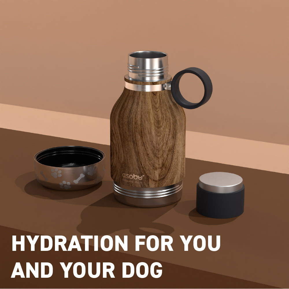33 Ounce Stainless Steel Insulated Travel Bottle with Dog Bowl (Natural Wood) V174647