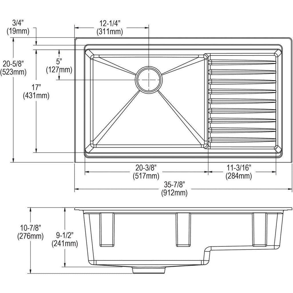 35-7/8 inch Undermount Single Basin Quartz Composite Kitchen Sink H6573