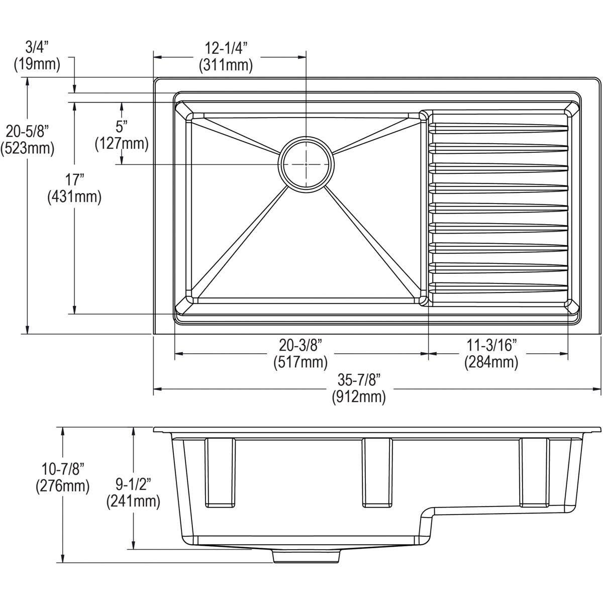 35-7/8 inch Undermount Single Basin Quartz Composite Kitchen Sink H6573