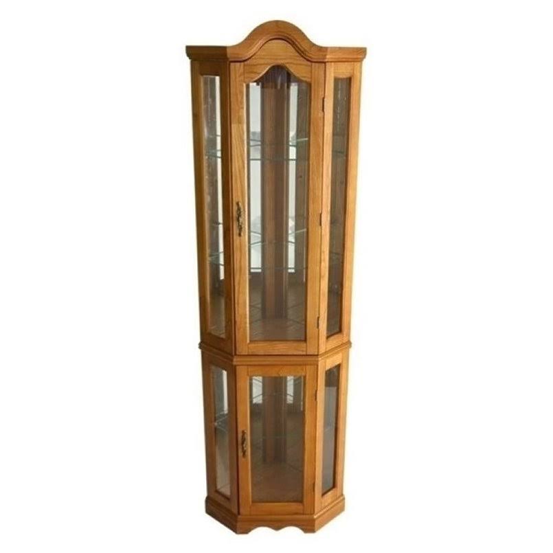 Golden Oak Corner Curio Cabinet with Light E405221