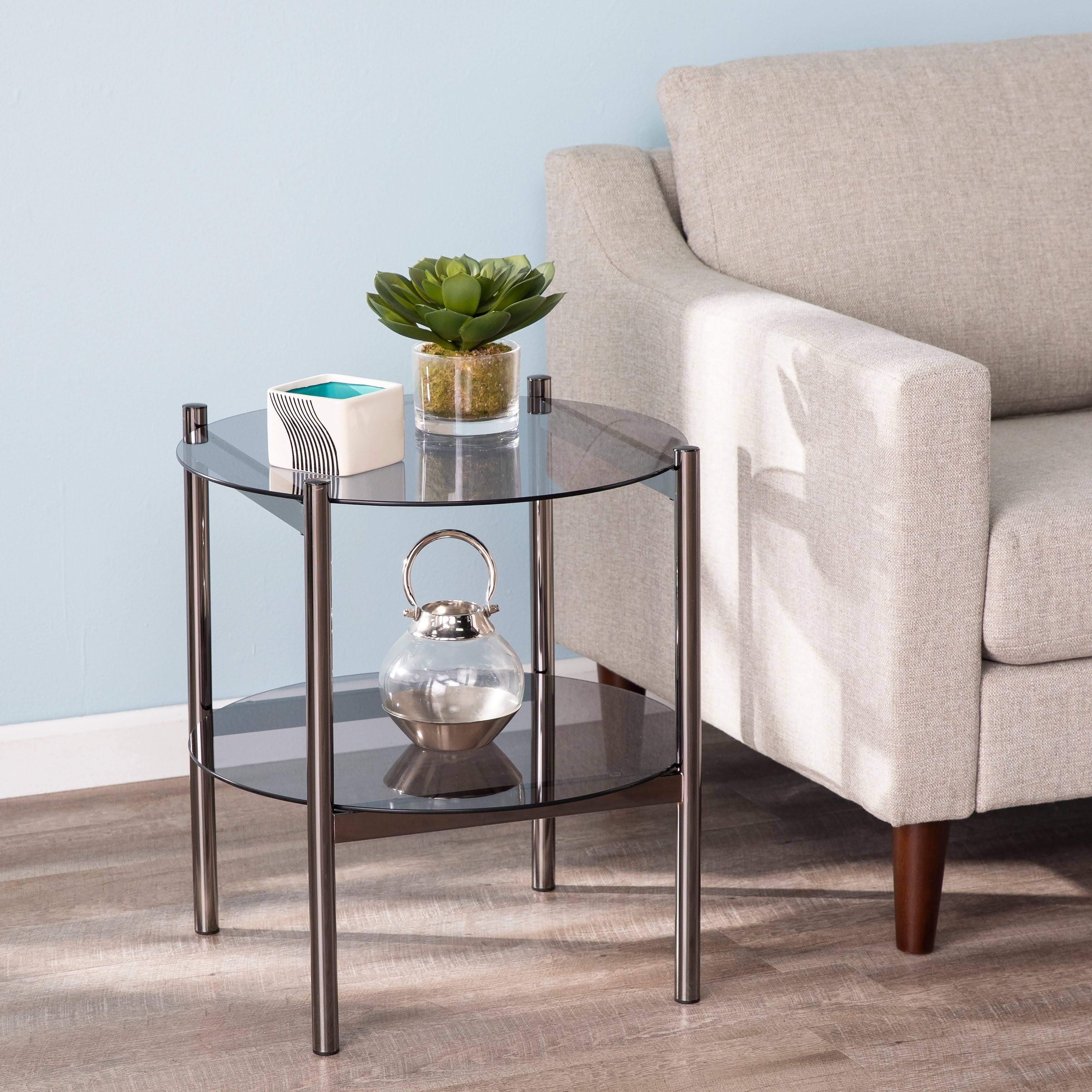 Round End Table with Glass Top I669