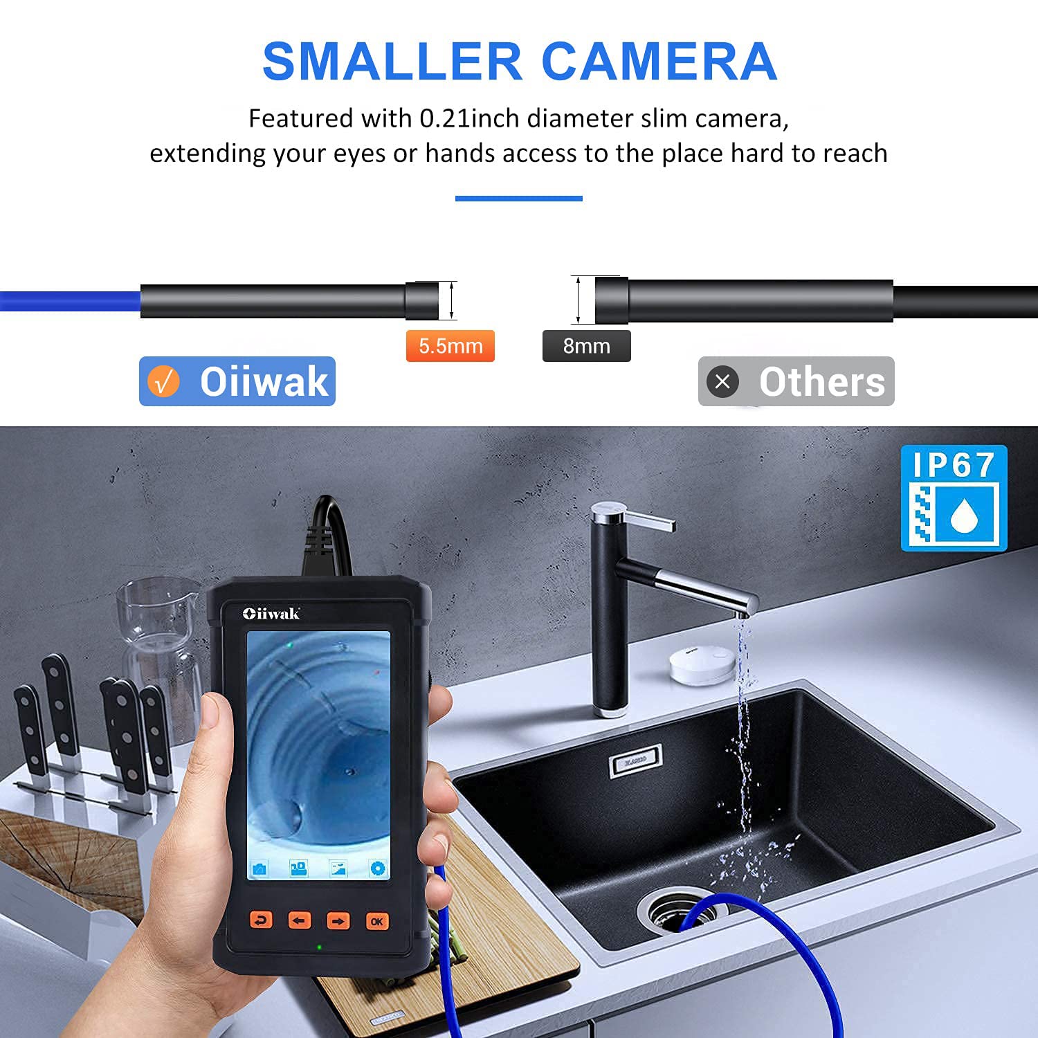 Industrial Endoscope Camera 5.5mm Waterproof 1080P HD 4.3 Screen with Light, Tool Box, 11.5FT Cable Pack of 2 E4774