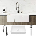 33 inch Matte Stone Farmhouse Apron Kitchen Sink Set with Stainless Steel Faucet L722399