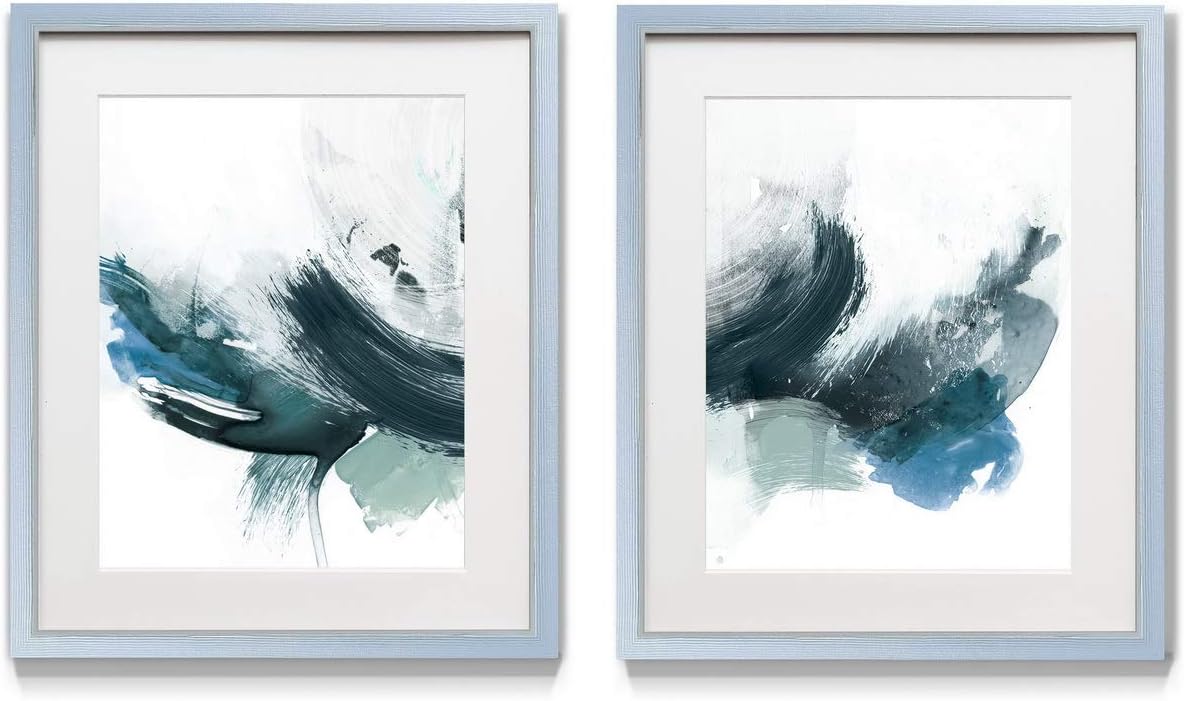 2 Piece Framed Artwork Set, Silver Frame, White Mat, Plexiglass, 16 in W X 20 in H O365
