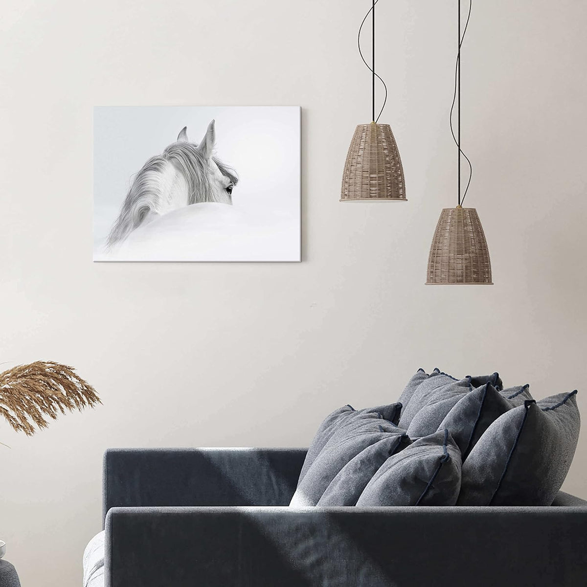 Canvas Wall Art White Wildlife Artwork Vintage Pony Portrait Painting Print Western Farm Animal Picture M314