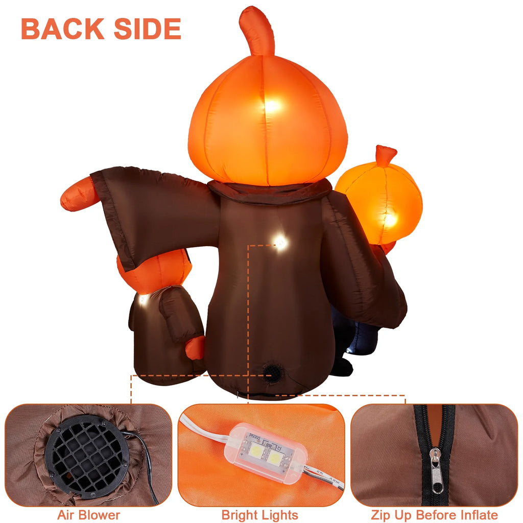 Inflatable Halloween Pumpkin with Cats, Built-in LED Lights, Outdoor Decor R672178