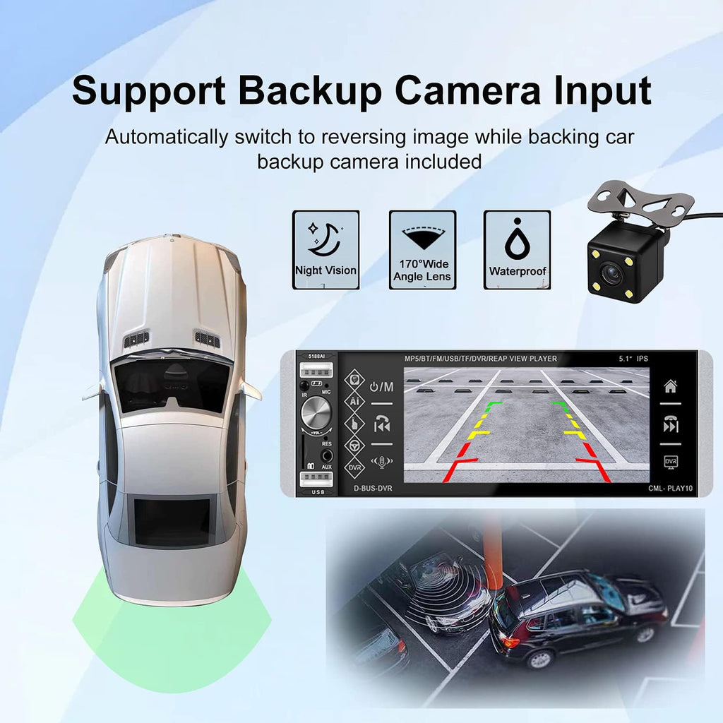 5.1” Touch Screen Bluetooth Car Stereo with Backup Camera E726
