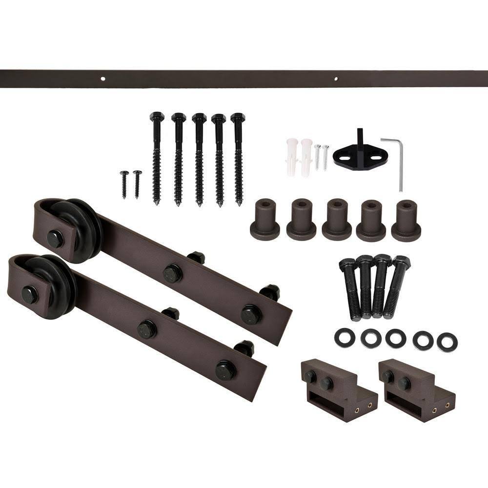 Cherry Red Stained Wood Interior Sliding Barn Door with Hardware Kit F34247