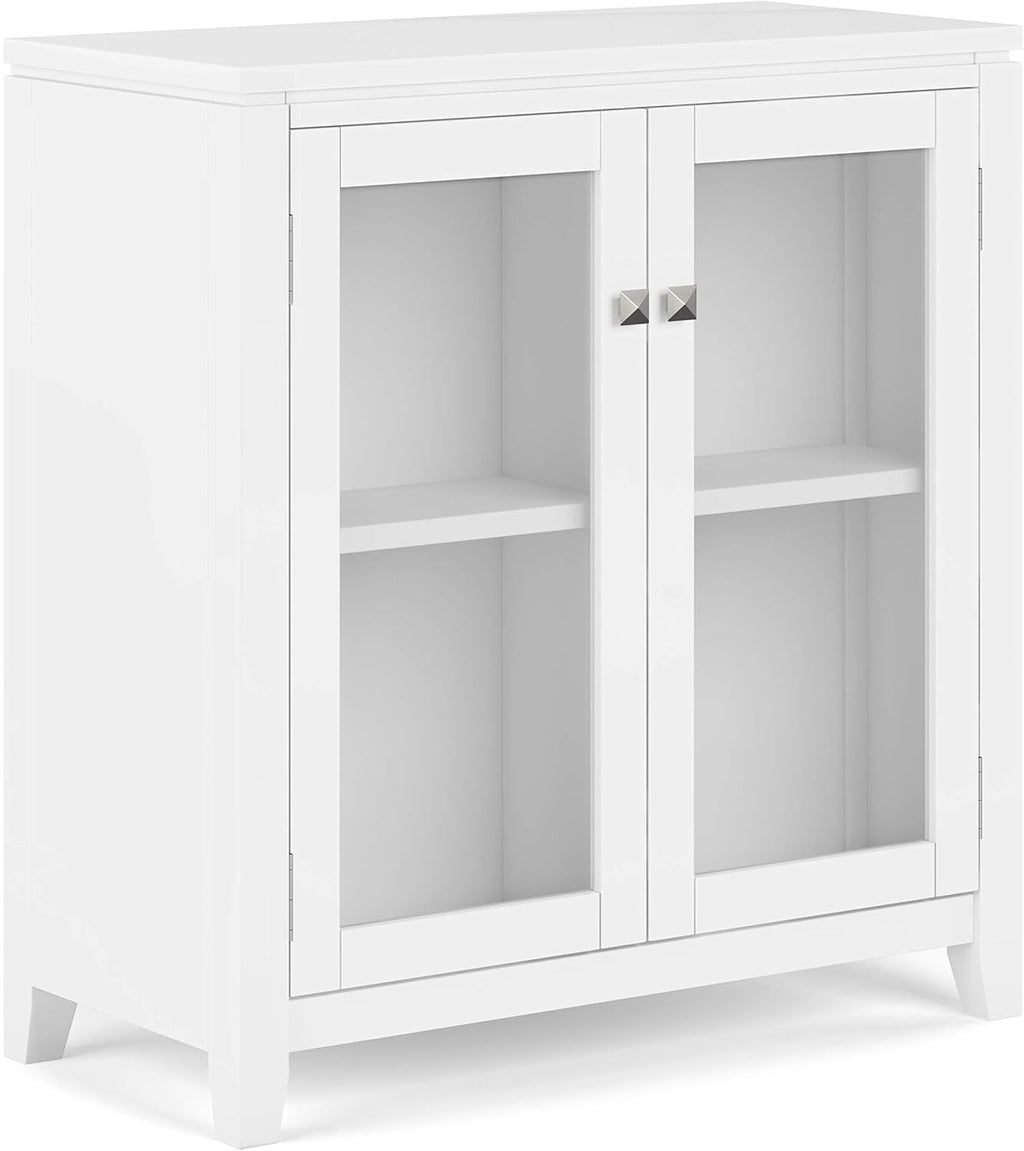 Solid Wood Low Storage Cabinet with 2 Tempered Glass Doors C8145