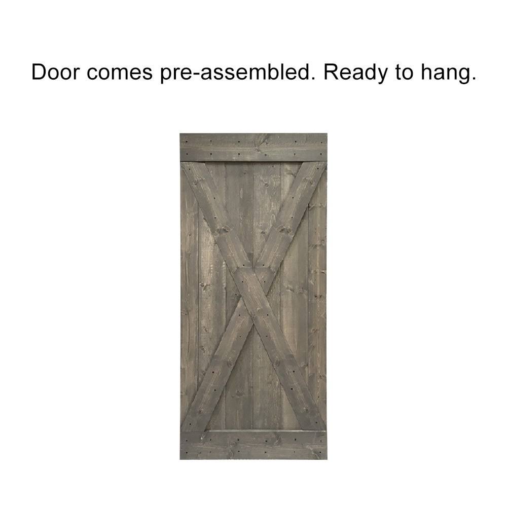 Cherry Red Stained Wood Interior Sliding Barn Door with Hardware Kit F34247
