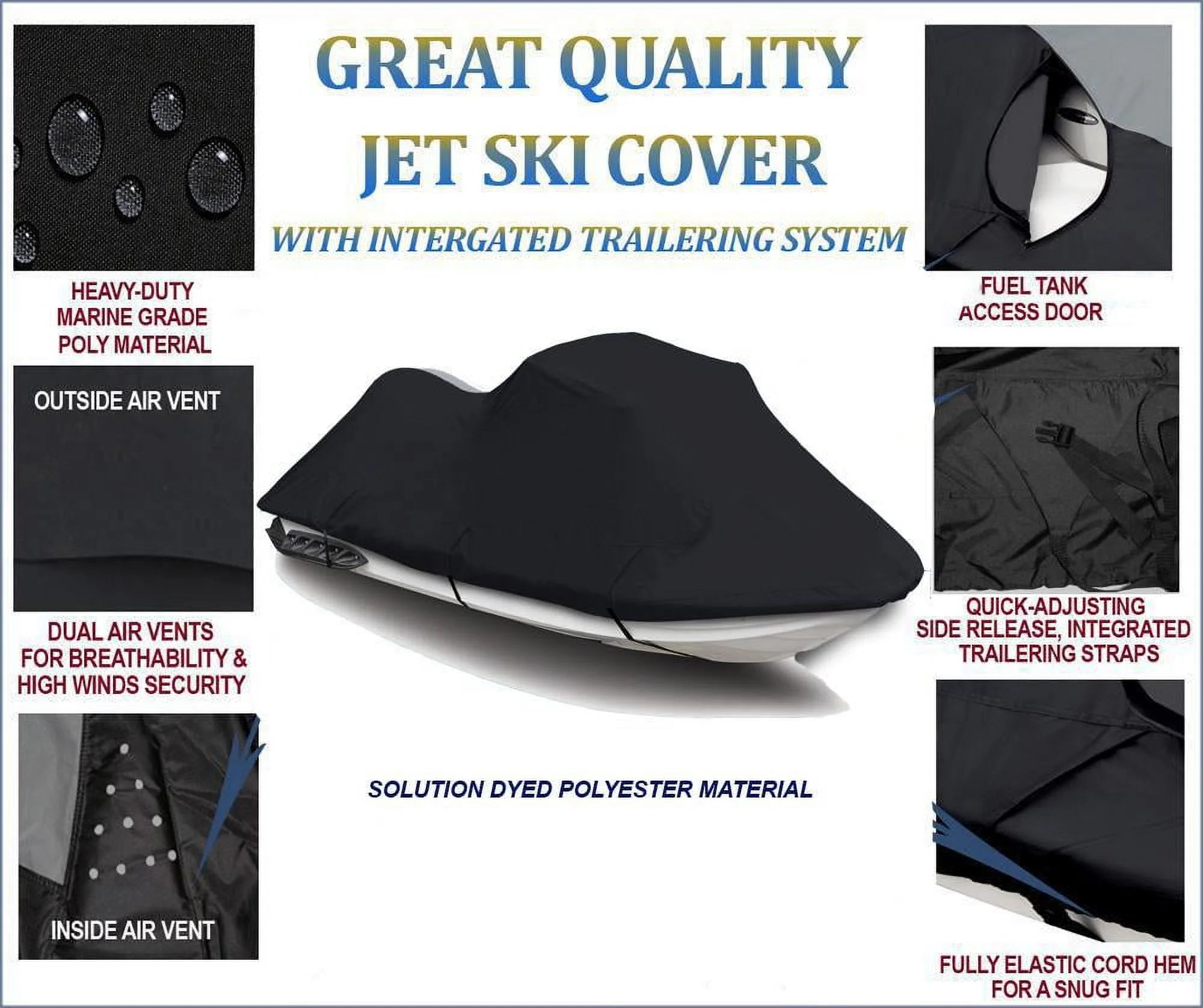 Black 600 Denier JetSki Cover 2 Seater W98858