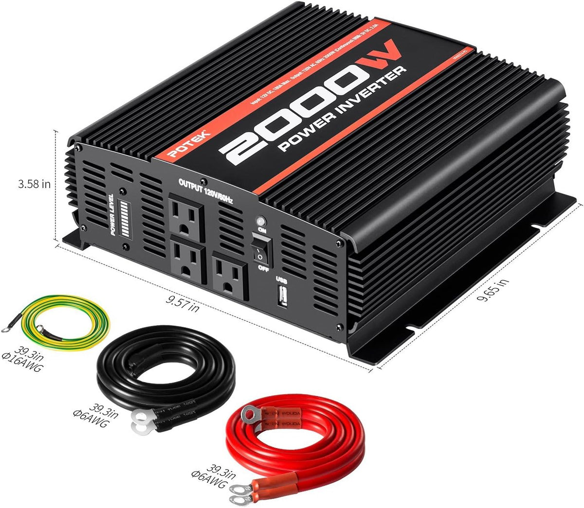5000W Power Inverter 4 AC Outlets 12V DC to 110V AC Car Inverter with 2 USB Ports R525920