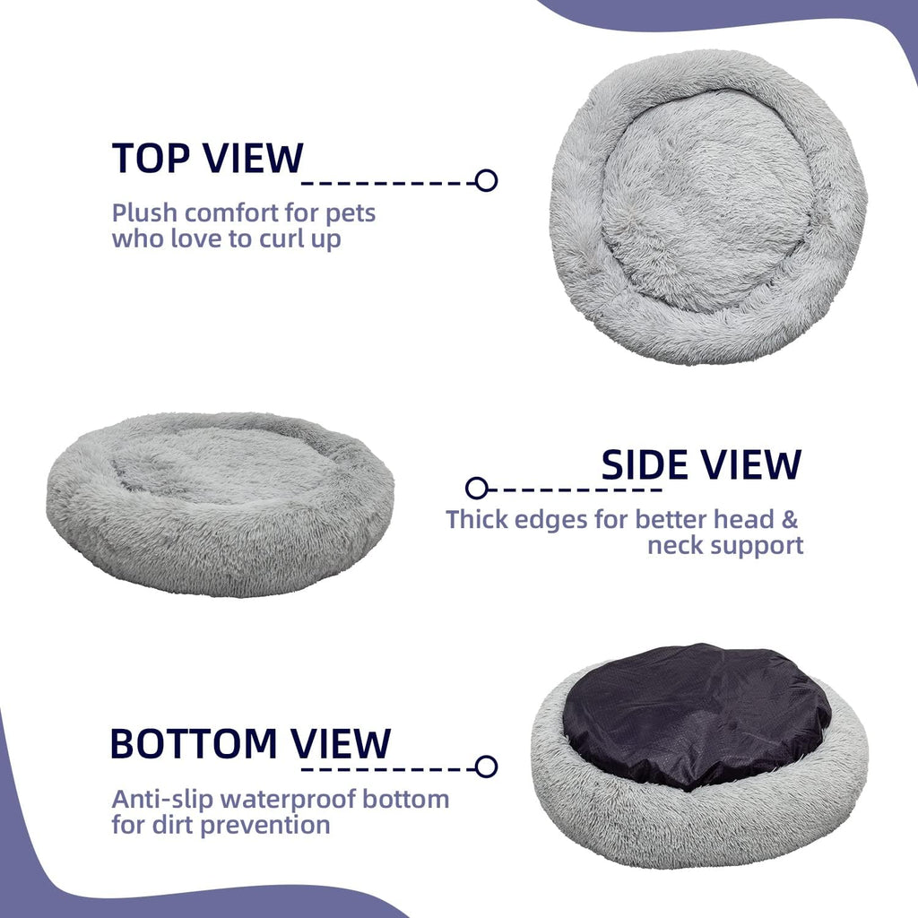 Round Donut Washable Faux Fur Dog Cat Bed (32 inch) Pack of 2 B4239