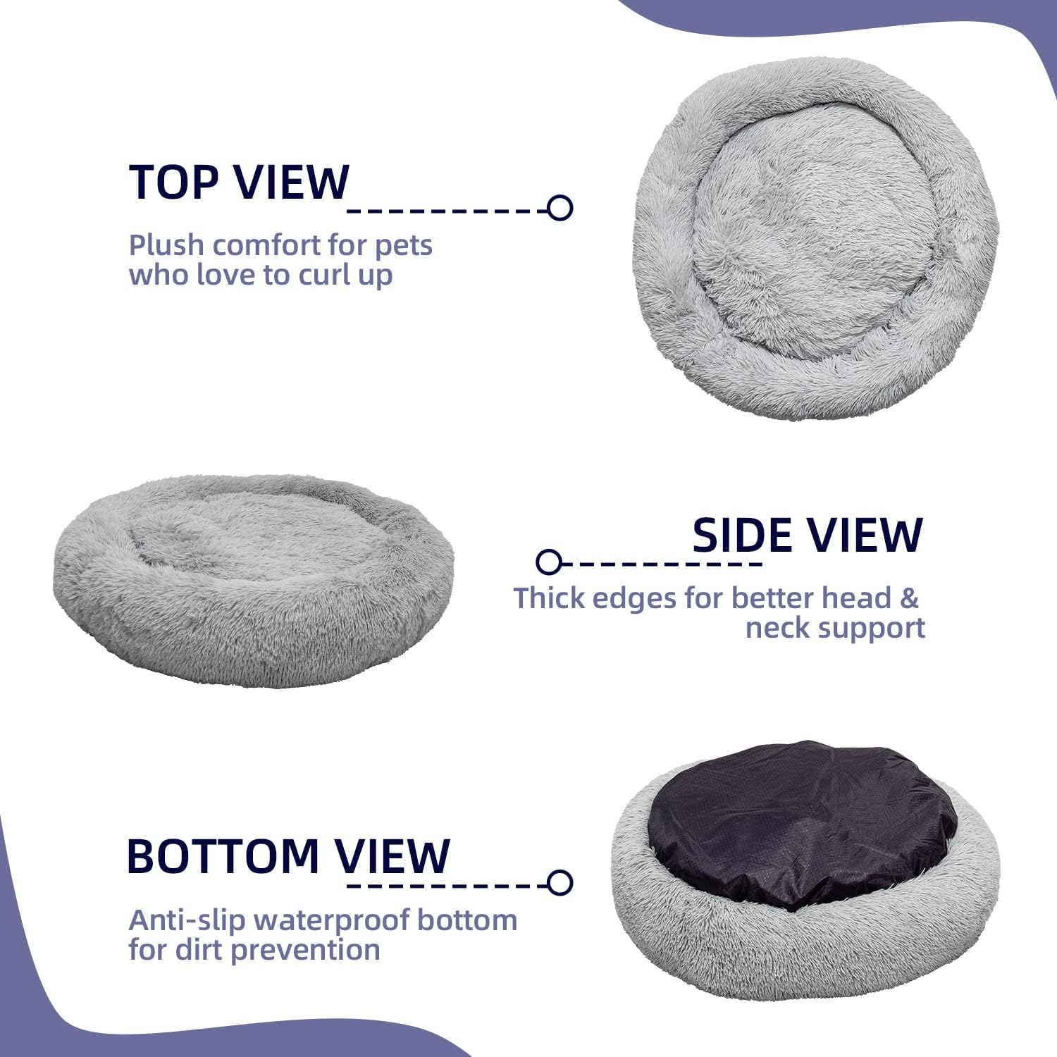 Round Donut Washable Faux Fur Dog Cat Bed (32 inch) Pack of 2 B4239