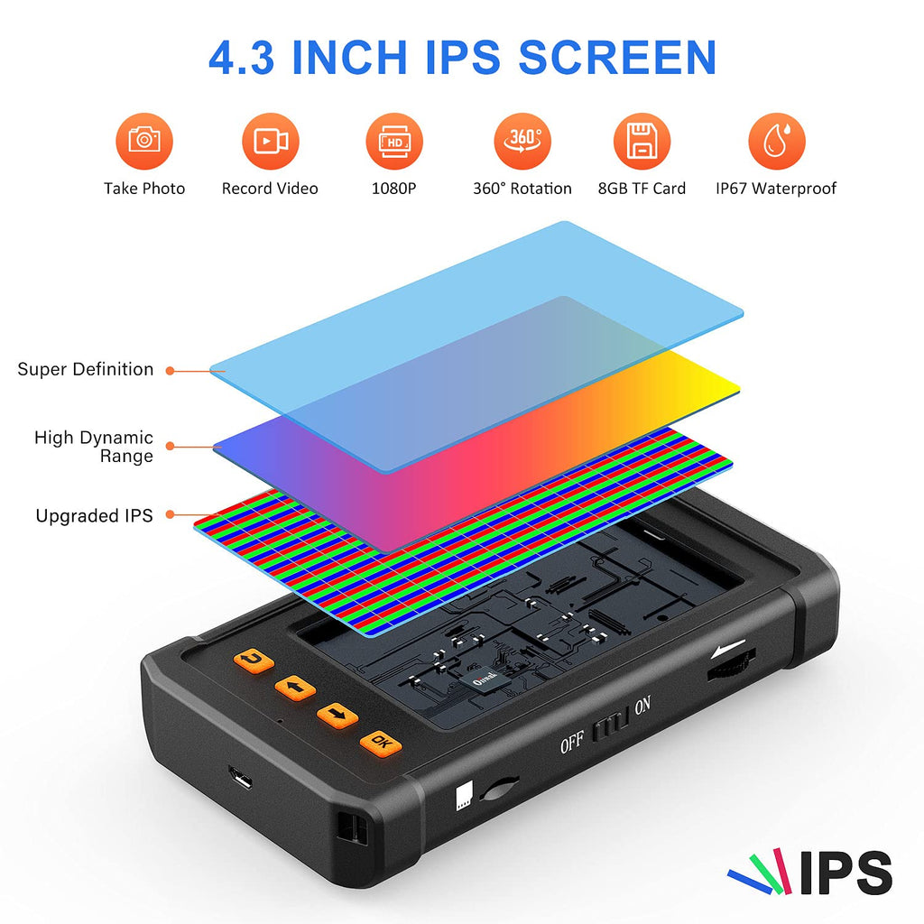 Industrial Endoscope Camera 5.5mm Waterproof 1080P HD 4.3 Screen with Light, Tool Box, 11.5FT Cable Pack of 2 E4774