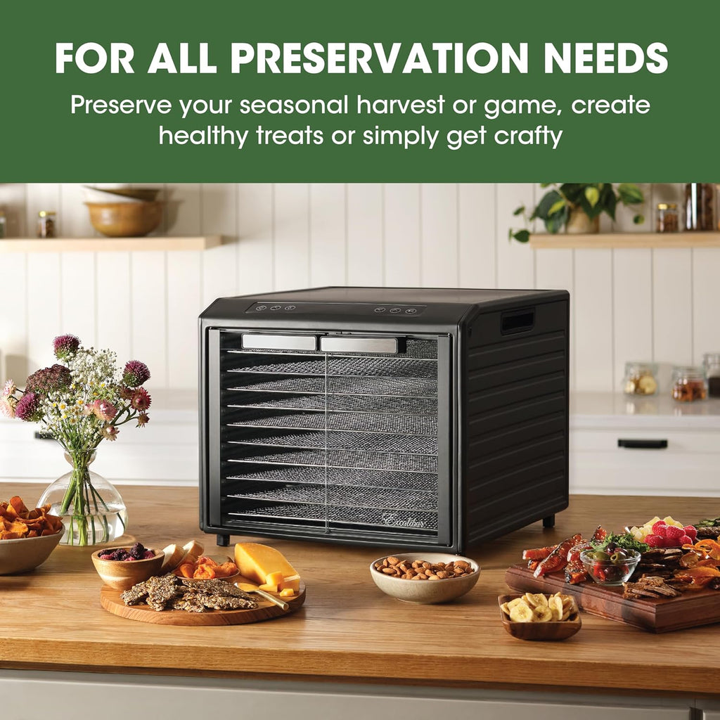 10-Tray Electric Food Dehydrator with Adjustable Temperature Control, 800-Watts, Black K18869