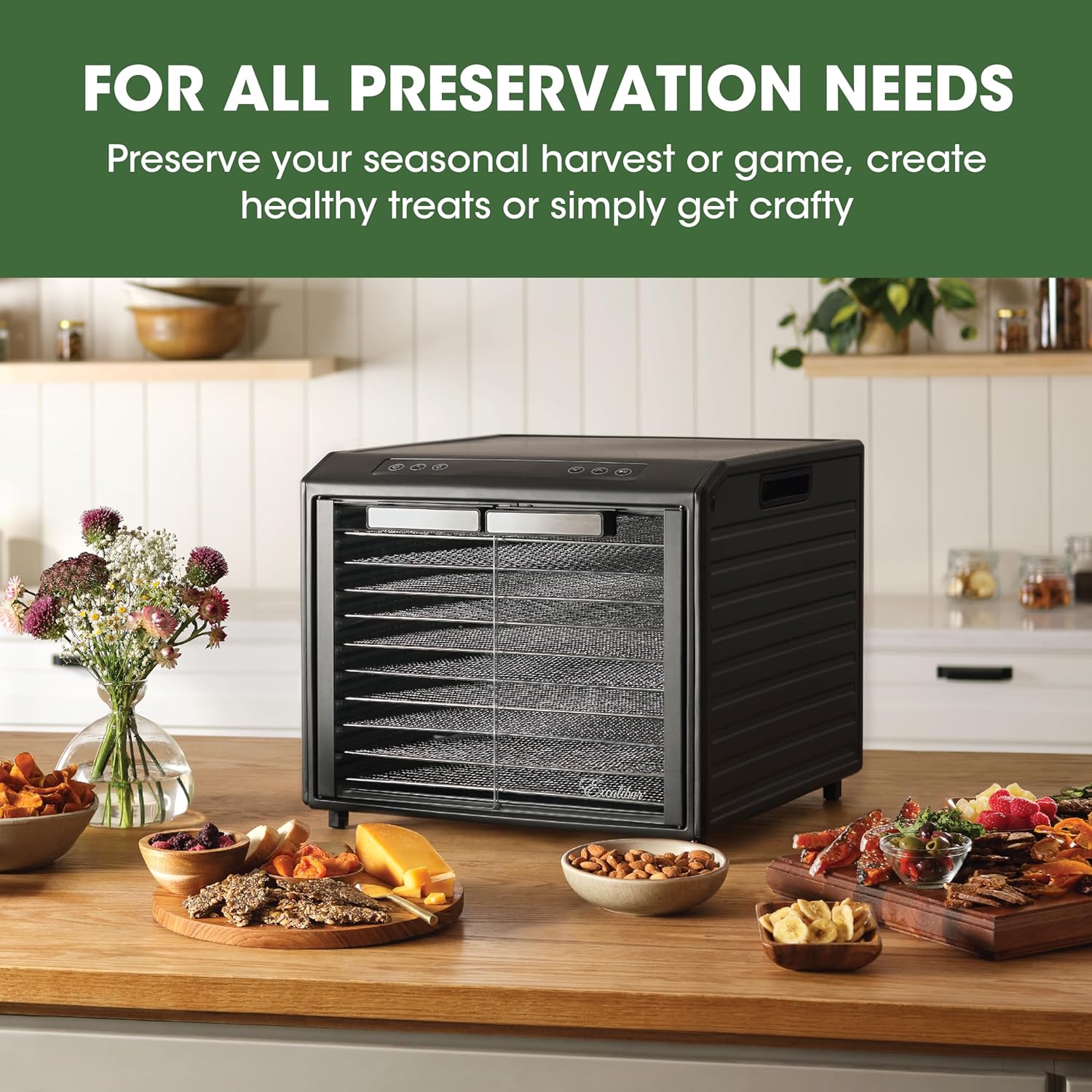 10-Tray Electric Food Dehydrator with Adjustable Temperature Control, 800-Watts, Black K18869