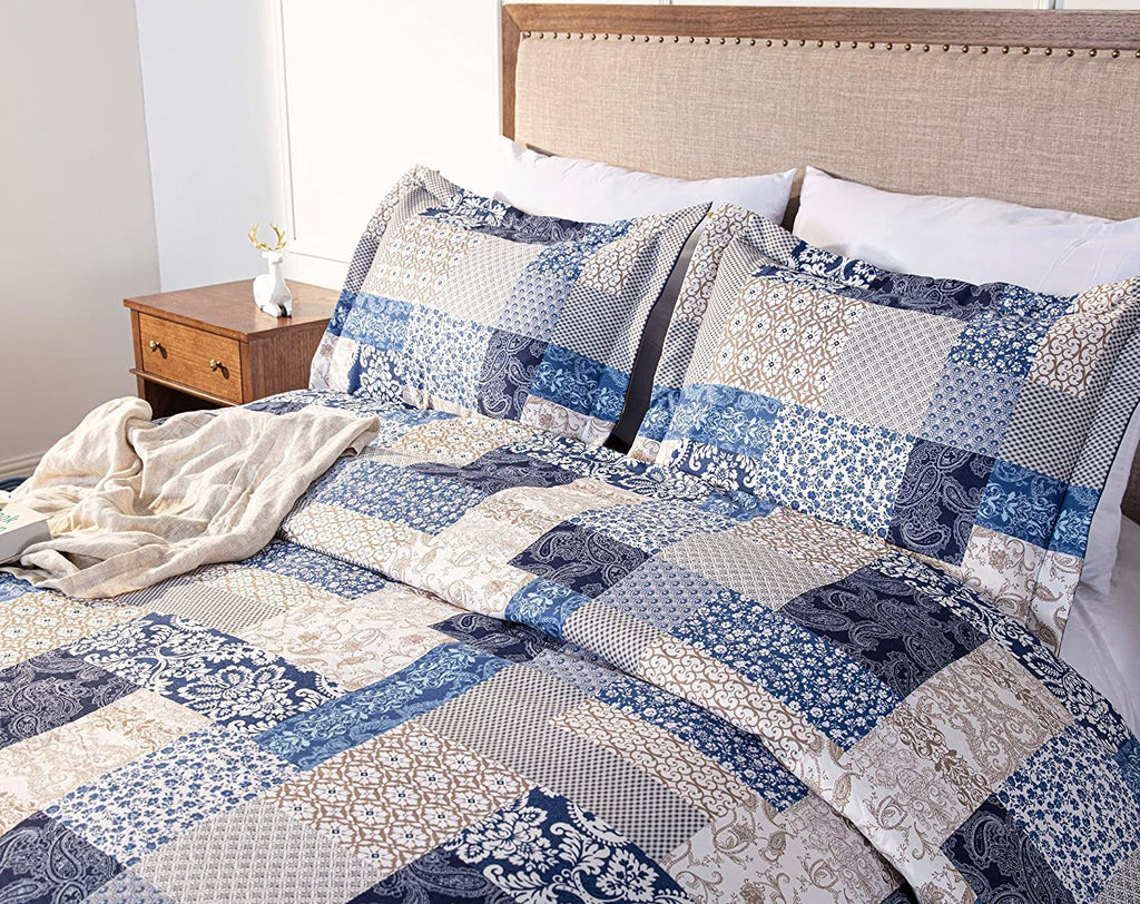 Navy Blue 3-Piece Printed Comforter Set Z9435