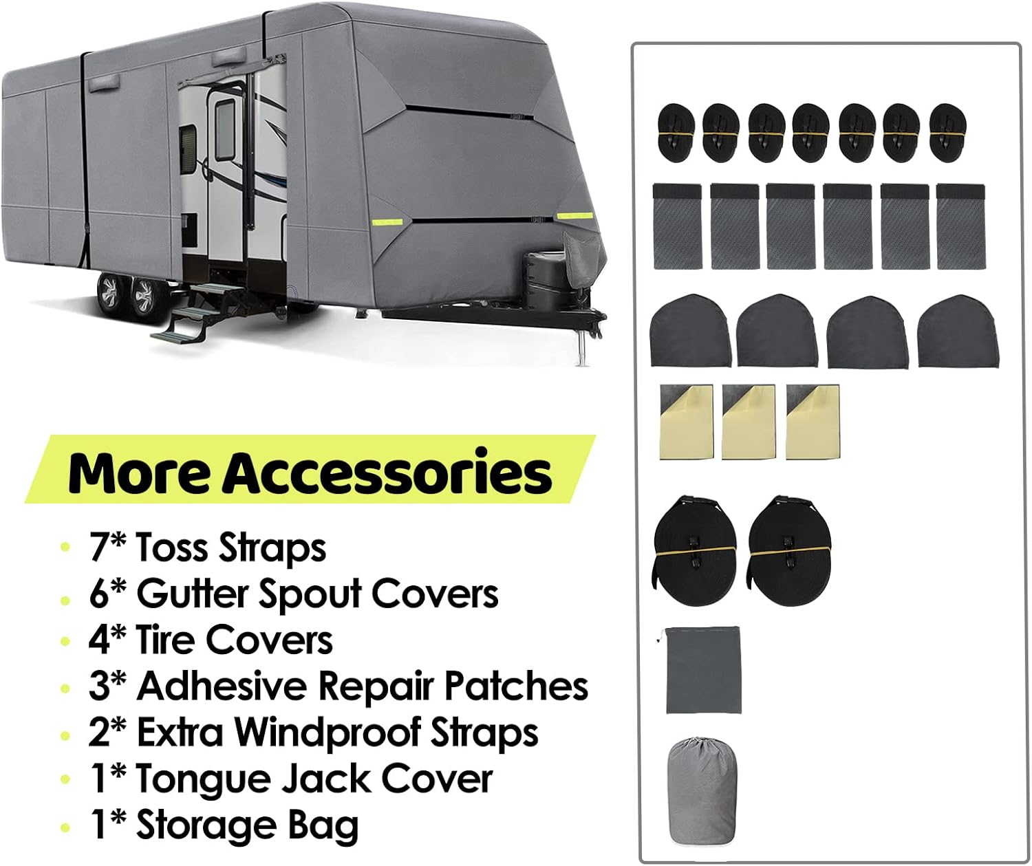 6 Layers RV Cover with Tie Cover & Gutter Cover & Tongue Jack Cover O44125