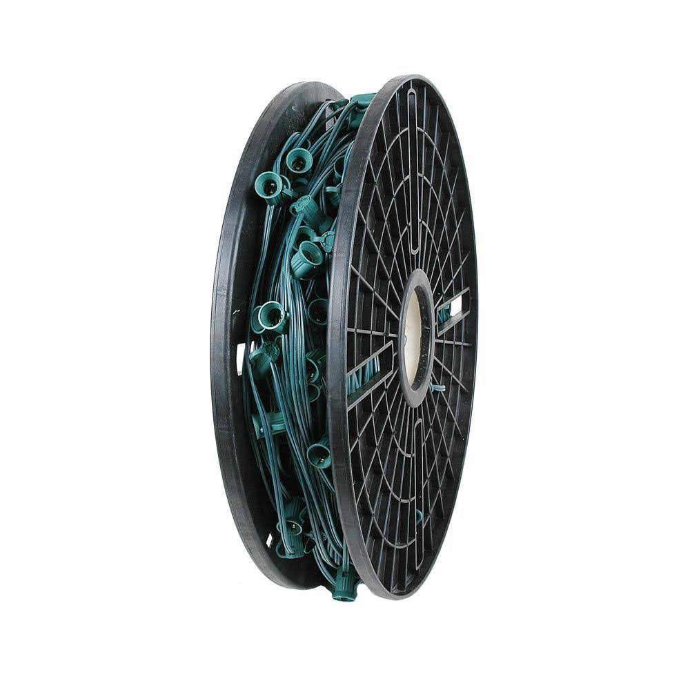 250 Foot C7 Christmas Stringer Bulk Reel, Green Wire, Candelabra Base X977