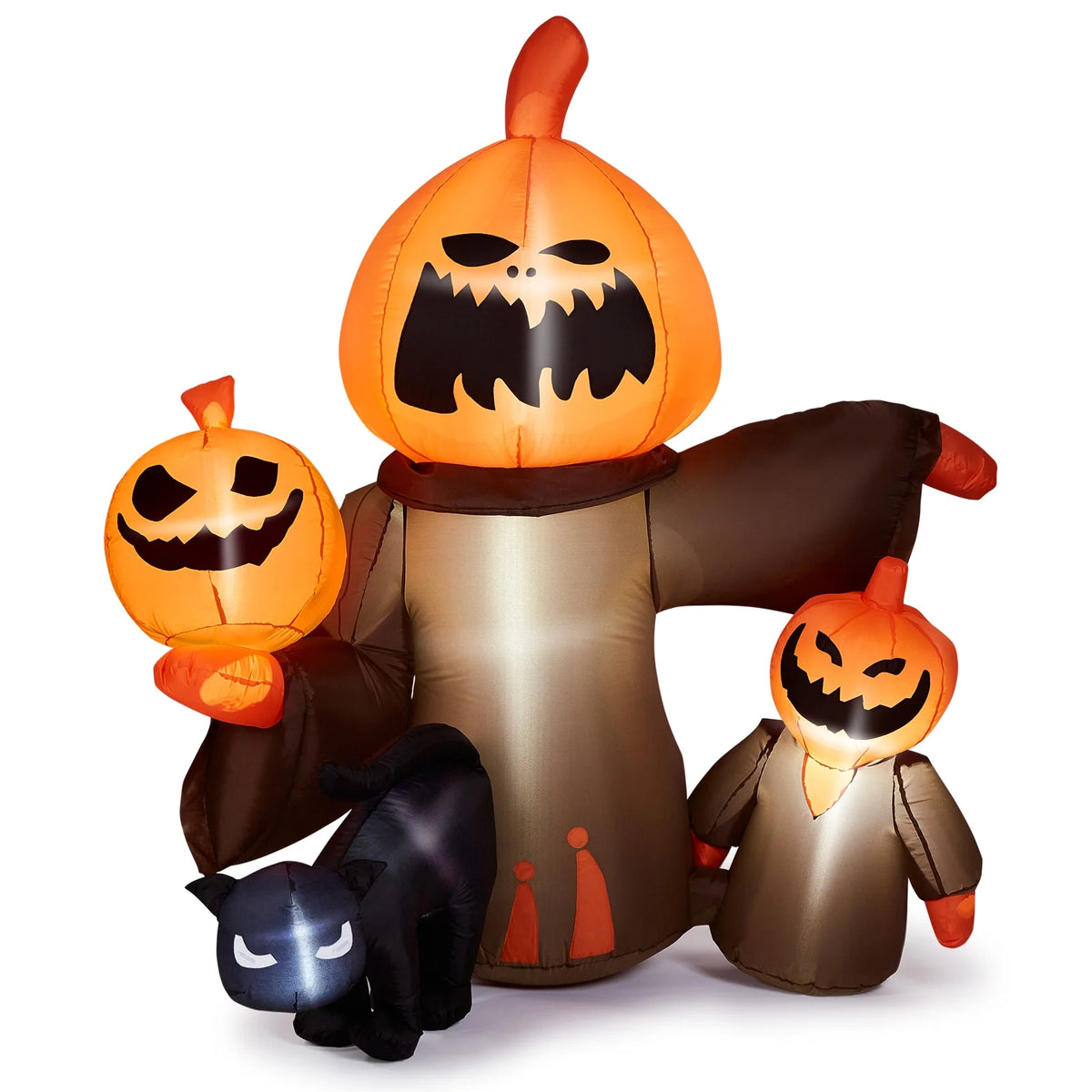 Inflatable Halloween Pumpkin with Cats, Built-in LED Lights, Outdoor Decor R672178